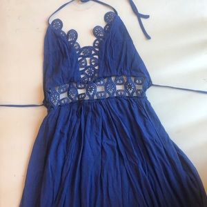 Blue lace maxi with leg slits (dress up or down)